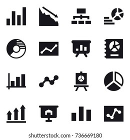 16 vector icon set : graph, crisis, hierarchy, diagram, circle diagram, statistic, presentation, annual report, graph up