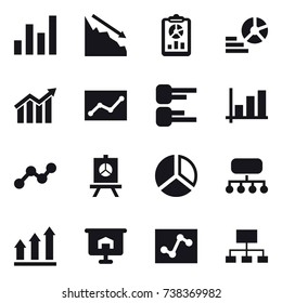 16 vector icon set : graph, crisis, report, diagram, statistic, presentation, structure, graph up, hierarchy