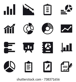 16 vector icon set : graph, crisis, clipboard, diagram, circle diagram, statistic, presentation, annual report