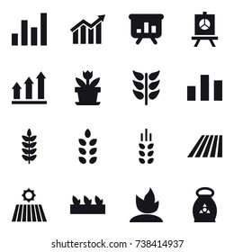 16 vector icon set : graph, diagram, presentation, graph up, flower, spikelets, field, seedling, sprouting, fertilizer