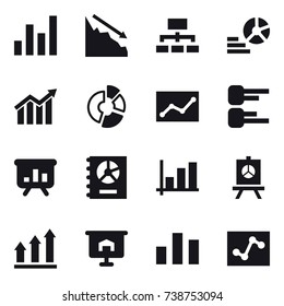 16 vector icon set : graph, crisis, hierarchy, diagram, circle diagram, statistic, presentation, annual report, graph up