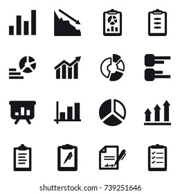 16 vector icon set : graph, crisis, report, clipboard, diagram, circle diagram, presentation, graph up, clipboard list