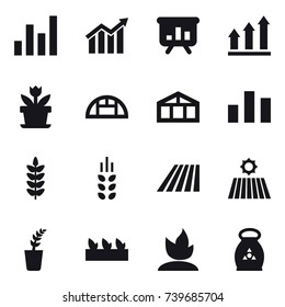 16 vector icon set : graph, diagram, presentation, graph up, flower, greenhouse, spikelets, field, seedling, sprouting, fertilizer