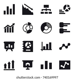 16 vector icon set : graph, crisis, hierarchy, diagram, circle diagram, presentation, annual report, graph up