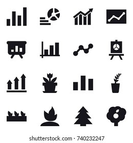 16 vector icon set : graph, diagram, statistic, presentation, graph up, flower, seedling, sprouting, spruce, garden