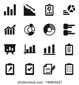 16 vector icon set : graph, crisis, report, diagram, circle diagram, presentation, graph up, clipboard, clipboard list