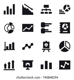 16 vector icon set : graph, crisis, hierarchy, diagram, circle diagram, statistic, annual report, presentation, graph up