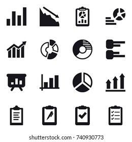 16 vector icon set : graph, crisis, report, diagram, circle diagram, presentation, graph up, clipboard, clipboard list