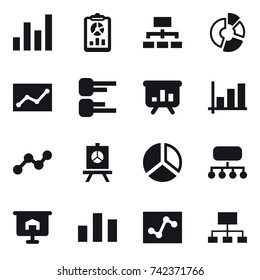 16 vector icon set : graph, report, hierarchy, circle diagram, statistic, diagram, presentation, structure