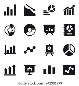 16 vector icon set : graph, crisis, diagram, circle diagram, presentation, annual report, graph up