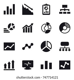 16 vector icon set : graph, crisis, report, hierarchy, diagram, circle diagram, statistic, structure, graph up