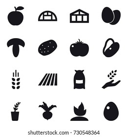 16 vector icon set : greenhouse, spikelets, field, flour, harvest, seedling, beet, sprouting, egg