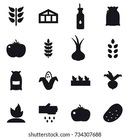 16 vector icon set : greenhouse, spikelets, flour, corn, seedling, beet, sprouting, sow, tomato, potato
