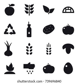 16 vector icon set : greenhouse, spikelets, mushroom, sprouting, sow, tomato, egg