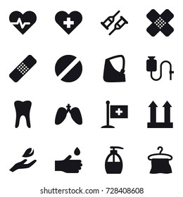 16 vector icon set : hand leaf, hand drop, liquid soap, hanger