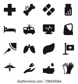 16 vector icon set : hand leaf, hand drop, gloves