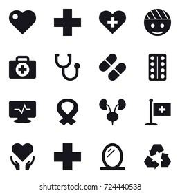 16 vector icon set : heart, mirror, recycling