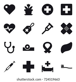 16 vector icon set : heart, flower, hospital, tooth brush