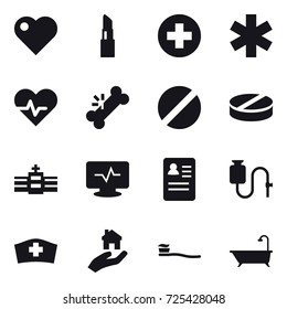 16 vector icon set : heart, lipstick, real estate, tooth brush, bath