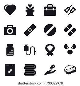 16 vector icon set : heart, flower, towel, hand leaf, sponge with foam