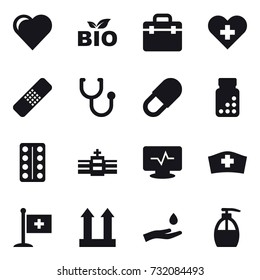 16 vector icon set : heart, bio, hand and drop, liquid soap