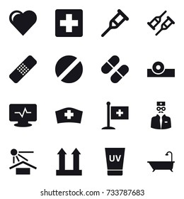 16 vector icon set : heart, uv cream, bath
