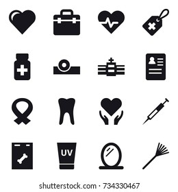 16 vector icon set : heart, uv cream, mirror, rake