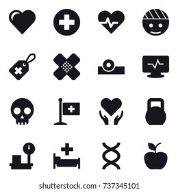 16 vector icon set : heart, hospital, apple