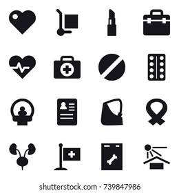 16 vector icon set : heart, cargo stoller, lipstick