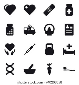 16 vector icon set : heart, hospital, mortar, carrot, tooth brush