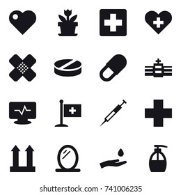 16 vector icon set : heart, flower, mirror, hand and drop, liquid soap