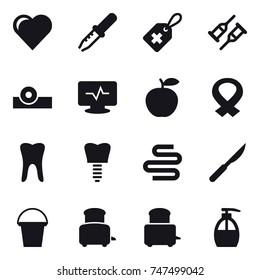 16 vector icon set : heart, bucket, toaster, liquid soap