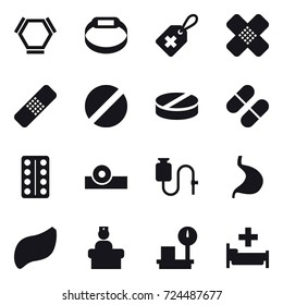 16 vector icon set : hex molecule, smart bracelet, hospital