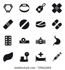 16 vector icon set : hex molecule, smart bracelet, hospital, syringe
