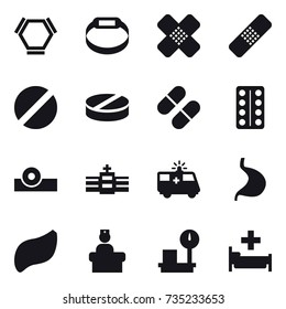 16 vector icon set : hex molecule, smart bracelet, hospital