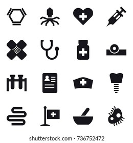 16 vector icon set : hex molecule, virus, mortar, microb