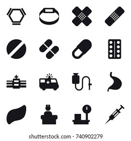 16 vector icon set : hex molecule, smart bracelet, syringe