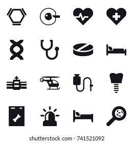 16 vector icon set : hex molecule, cell corection, alarm, bed, viruses