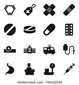 16 vector icon set : hex molecule, syringe