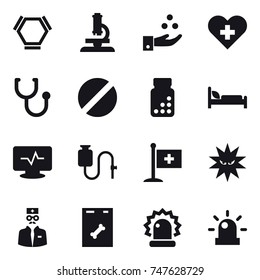 16 vector icon set : hex molecule, microscope, chamical industry