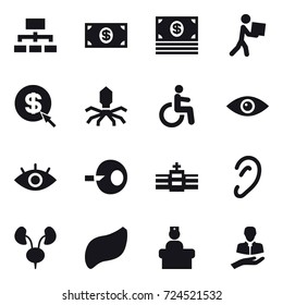 16 vector icon set : hierarchy, money, courier, dollar arrow, virus