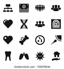16 vector icon set : hierarchy, money, team, group, heart, dna, fingerprint, housing