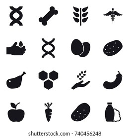16 vector icon set : honeycombs, harvest, eggplant, apple, carrot, potato, shampoo