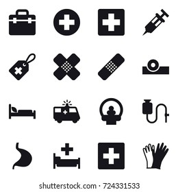 16 vector icon set : hospital, first aid, gloves