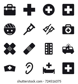 16 vector icon set : hospital, first aid