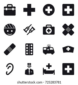 16 vector icon set : hospital, first aid