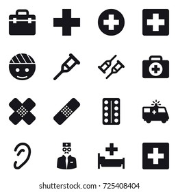 16 vector icon set : hospital, first aid