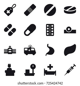 16 vector icon set : hospital, syringe