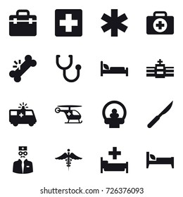 16 vector icon set : hospital, bed