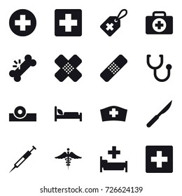 16 vector icon set : hospital, first aid